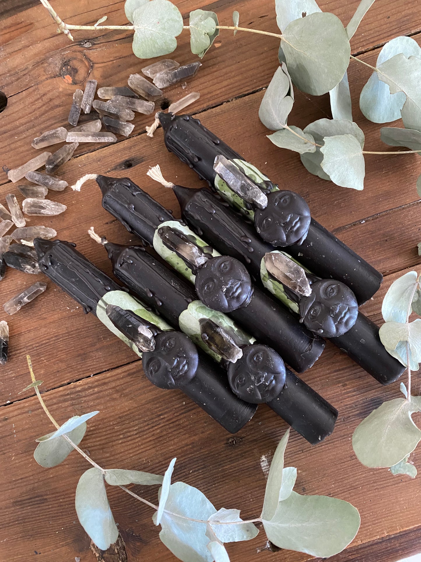 Smoky quartz cleansing taper candle