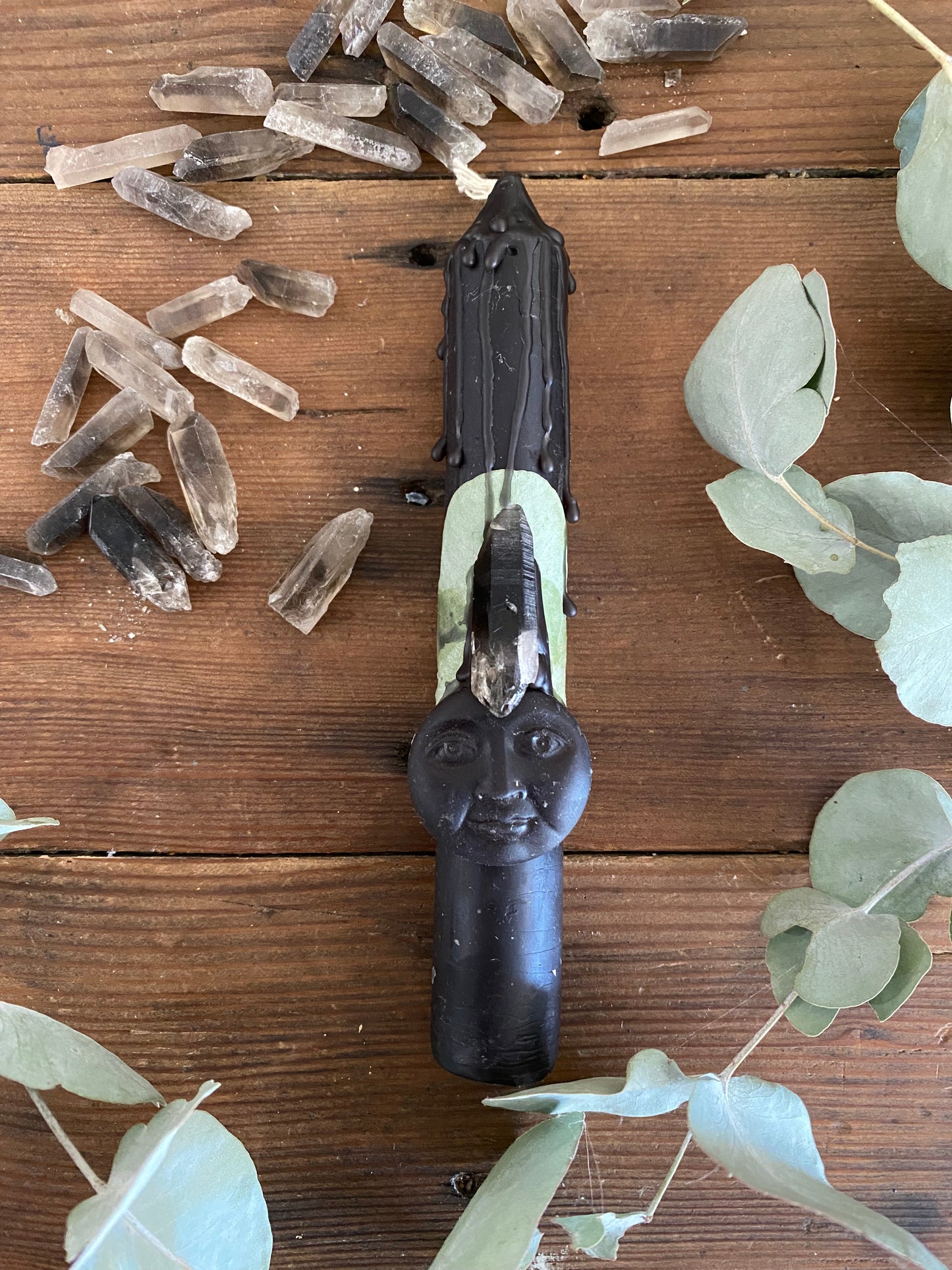 Smoky quartz cleansing taper candle