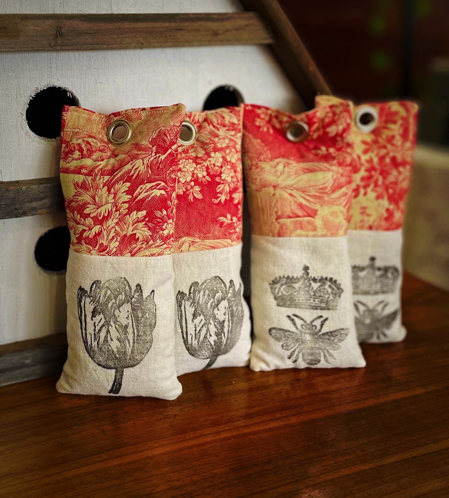 Antique French fabric lavender satchel